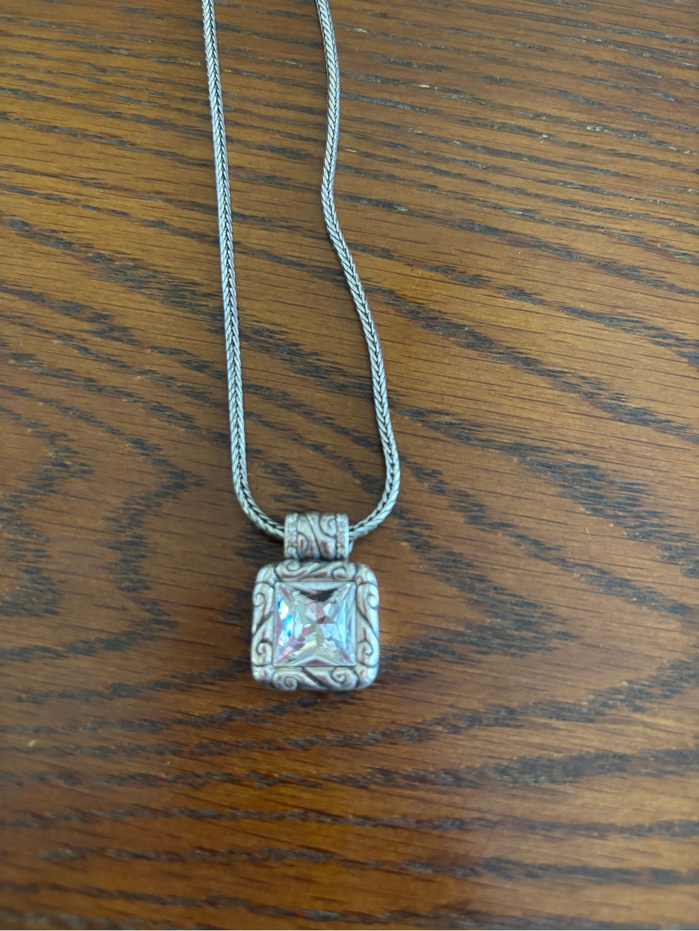 Brighton Silver-Tone Snake Chain Necklace with Decorative Square Pendant